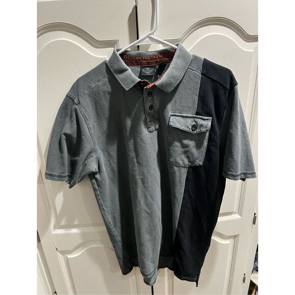 Harley-Davidson Racing Polo Shirt Men’s L Gray Black Pocket Distressed Logo - Picture 1 of 8